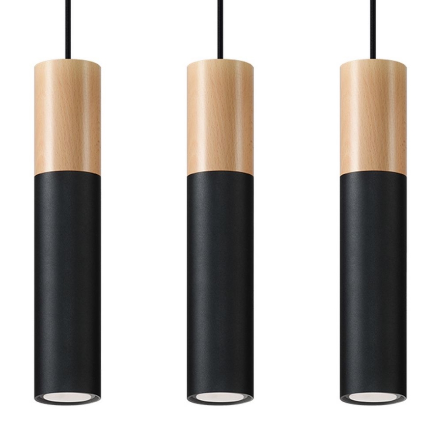 Chandelier on a string PABLO 3xGU10/40W/230V black/beech