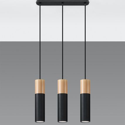 Chandelier on a string PABLO 3xGU10/40W/230V black/beech