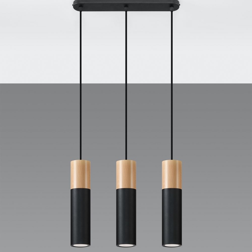 Chandelier on a string PABLO 3xGU10/40W/230V black/beech