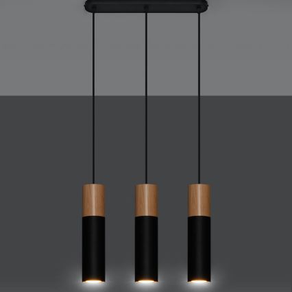 Chandelier on a string PABLO 3xGU10/40W/230V black/beech