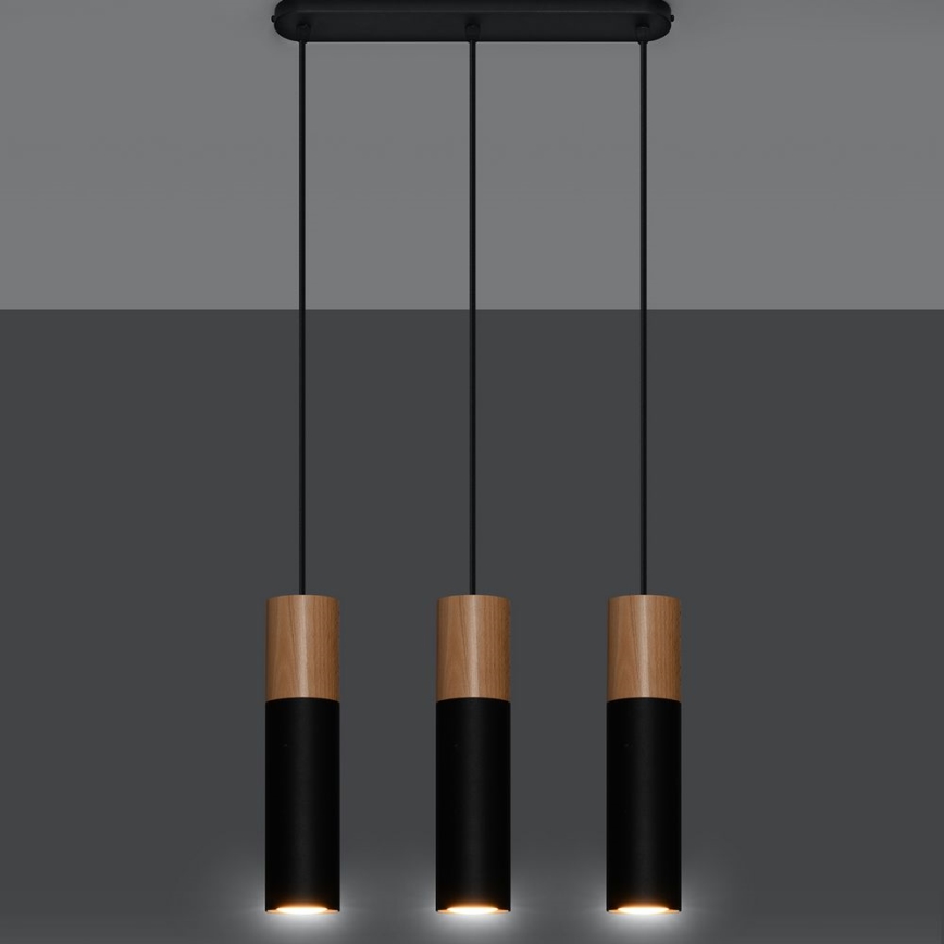 Chandelier on a string PABLO 3xGU10/40W/230V black/beech