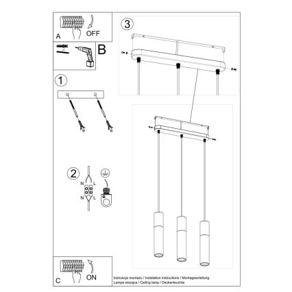 Chandelier on a string PABLO 3xGU10/40W/230V black/beech