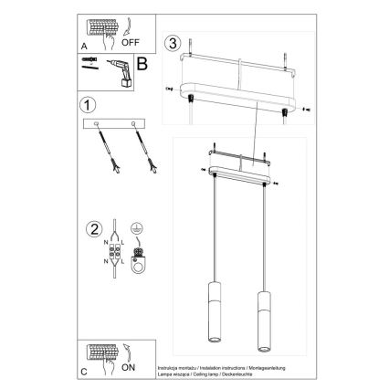 Chandelier on a string BORGIO 2xGU10/40W/230V concrete/metal white