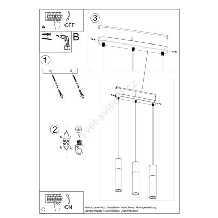 Chandelier on a string BORGIO 3xGU10/40W/230V concrete/metal white