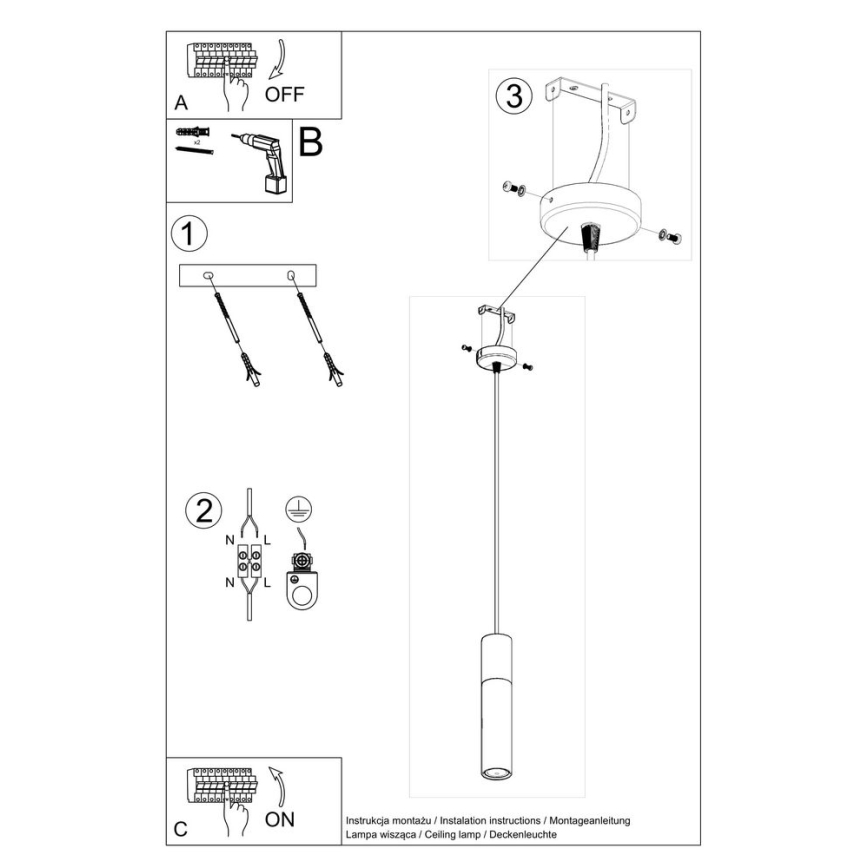 Chandelier on a string BORGIO 1xGU10/40W/230V concrete/metal black