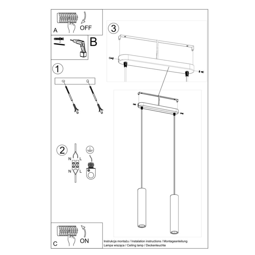 Chandelier on a string LUVO 2xGU10/40W/230V concrete/black