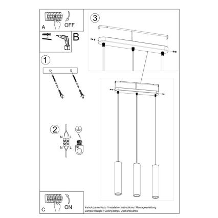 Chandelier on a string LUVO 3xGU10/40W/230V concrete/black