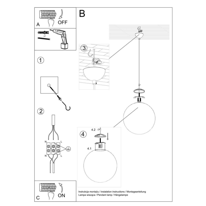 Chandelier on a string TOYA 1xE27/60W/230V d. 20 cm