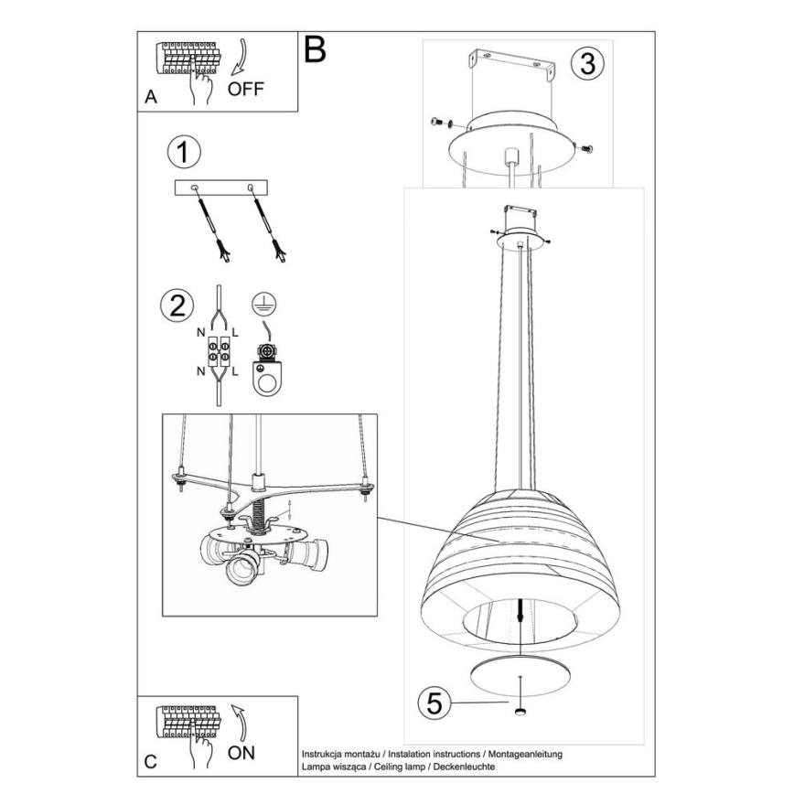 Chandelier on a string BELLA 3xE27/60W/230V d. 60 cm white
