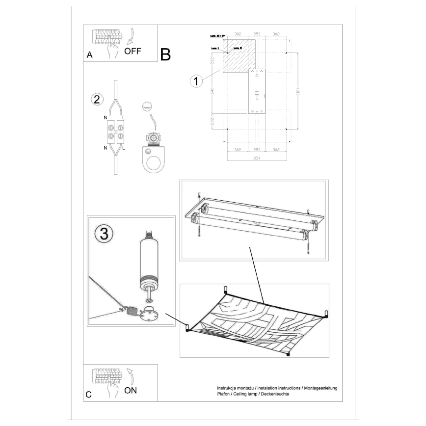 LED Ceiling Light LUNA 2xG13/8.5W/230V 80x105 cm White