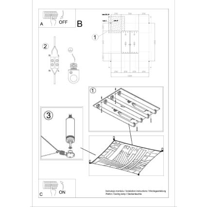 LED Ceiling Light LUNA 4x G13/8.5W/230V 105x105 cm White
