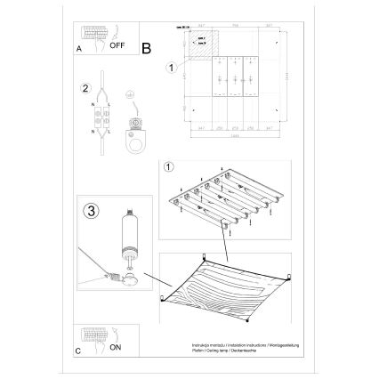 LED ceiling light LUNA 6xG13/8.5W/230V 140x140 cm white