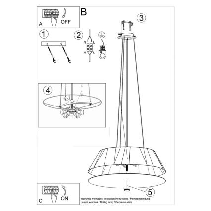 Chandelier on a string VEGA 5xE27/60W/230V d. 60 cm black