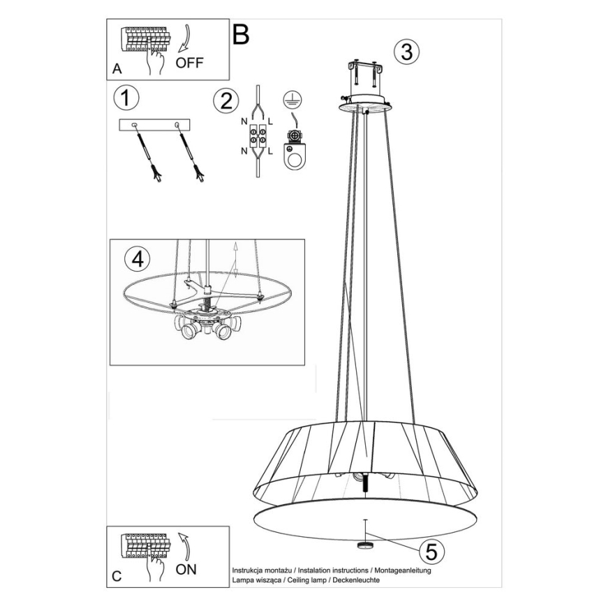 Chandelier on a string VEGA 5xE27/60W/230V d. 60 cm black