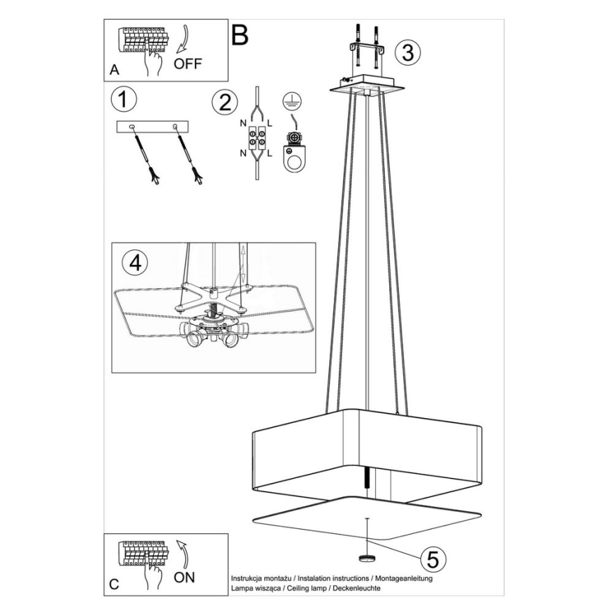 Chandelier on a string LOKKO 5xE27/60W/230V 45 cm black
