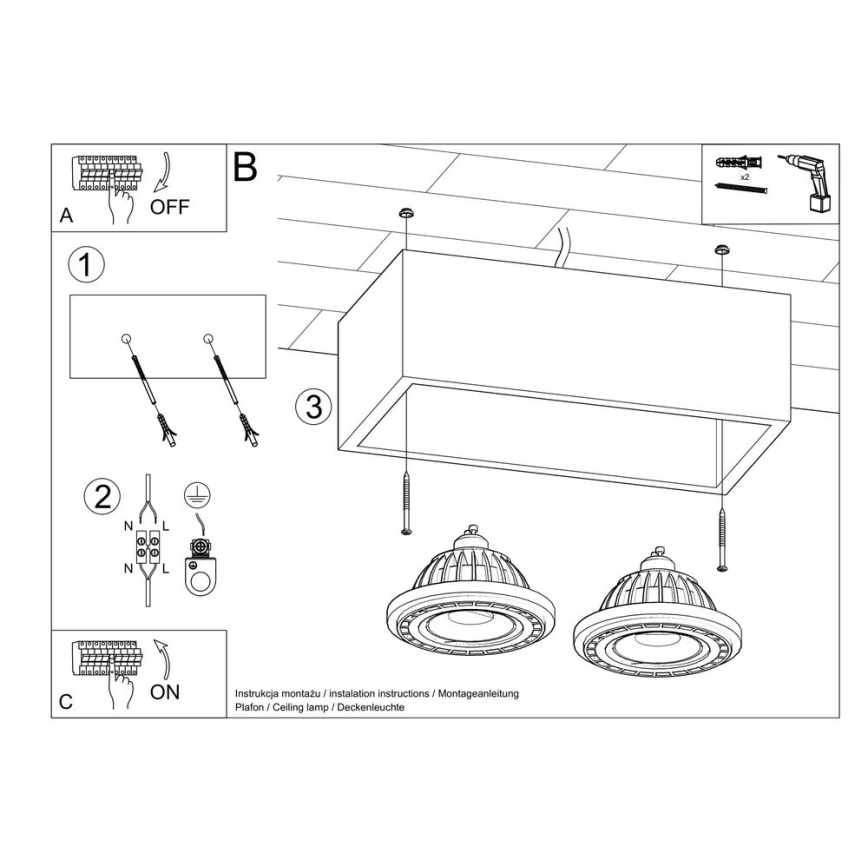 Ceiling light QUATRO AR111 2xGU10/40W/230V concrete