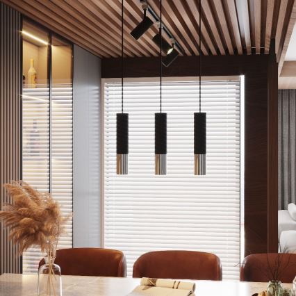 Chandelier on a string LOOPEZ 1xGU10/10W/230V black/shiny chrome