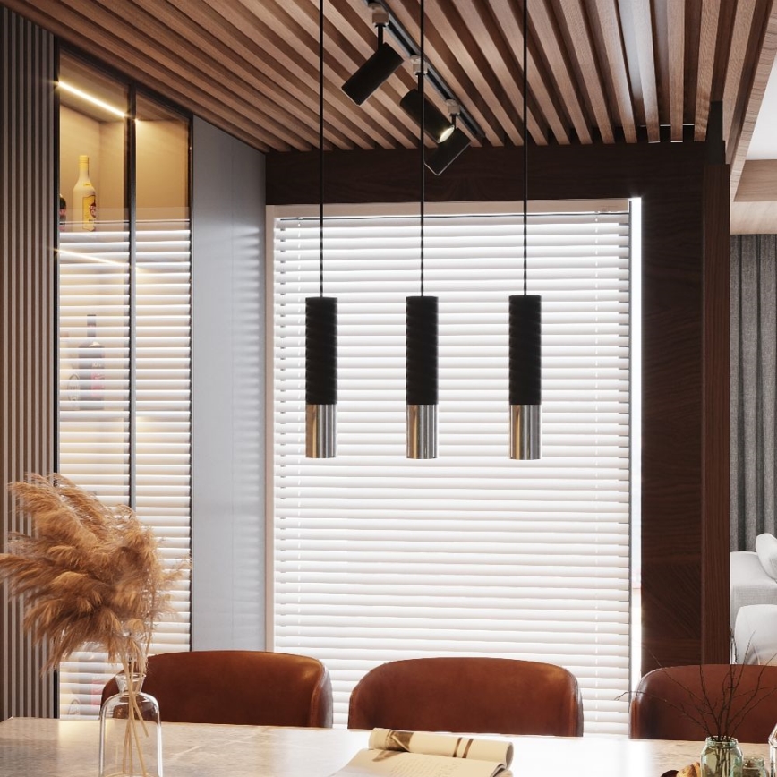 Chandelier on a string LOOPEZ 1xGU10/10W/230V black/shiny chrome