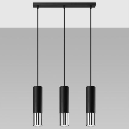 Chandelier on a string LOOPEZ 3xGU10/10W/230V black/shiny chrome
