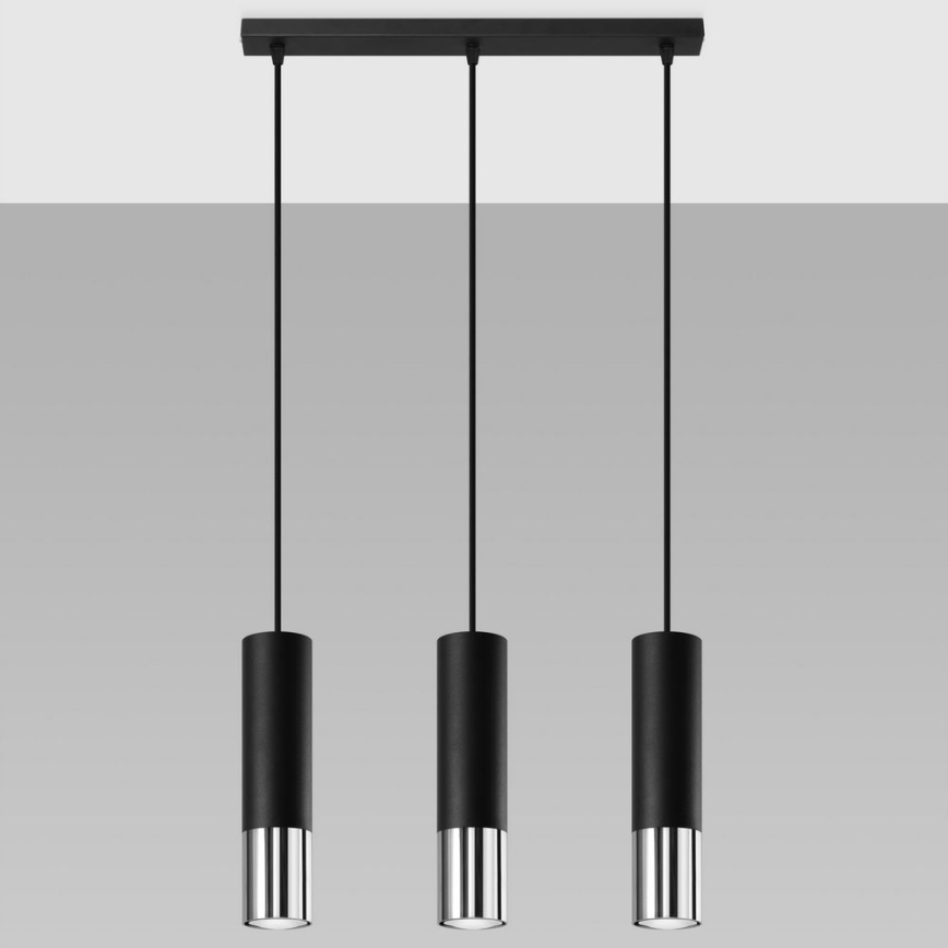 Chandelier on a string LOOPEZ 3xGU10/10W/230V black/shiny chrome