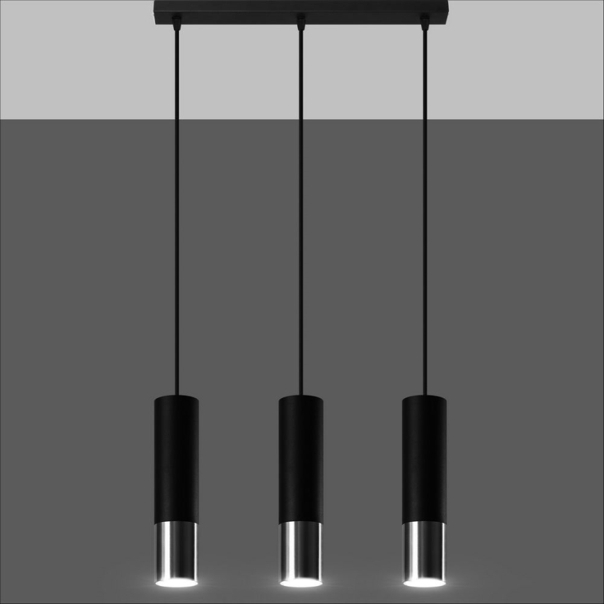 Chandelier on a string LOOPEZ 3xGU10/10W/230V black/shiny chrome