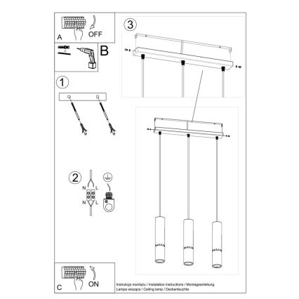 Chandelier on a string LOOPEZ 3xGU10/10W/230V black/shiny chrome