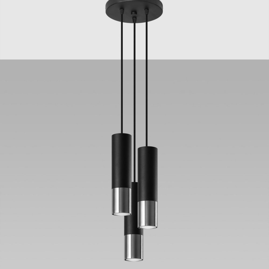 Chandelier on a string LOOPEZ 3xGU10/10W/230V round black/shiny chrome