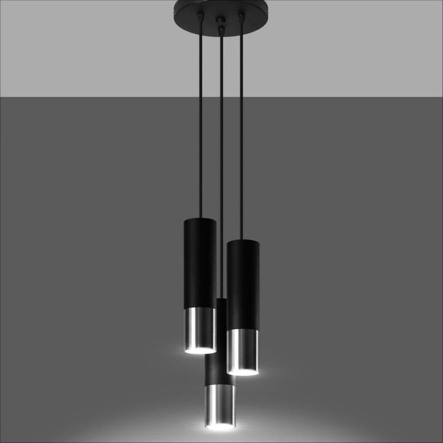 Chandelier on a string LOOPEZ 3xGU10/10W/230V round black/shiny chrome