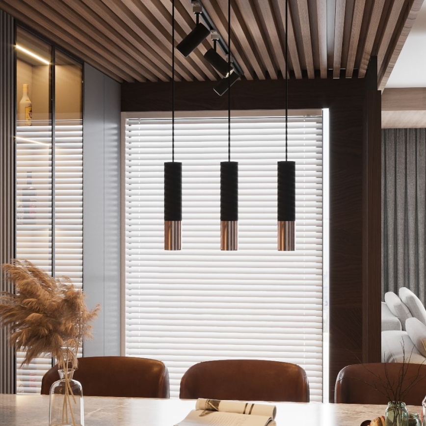 Chandelier on a string LOOPEZ 3xGU10/10W/230V black/copper