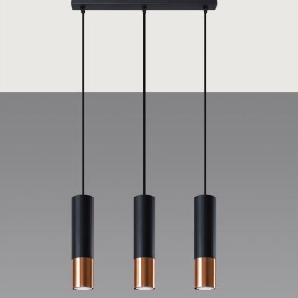 Chandelier on a string LOOPEZ 3xGU10/10W/230V black/copper