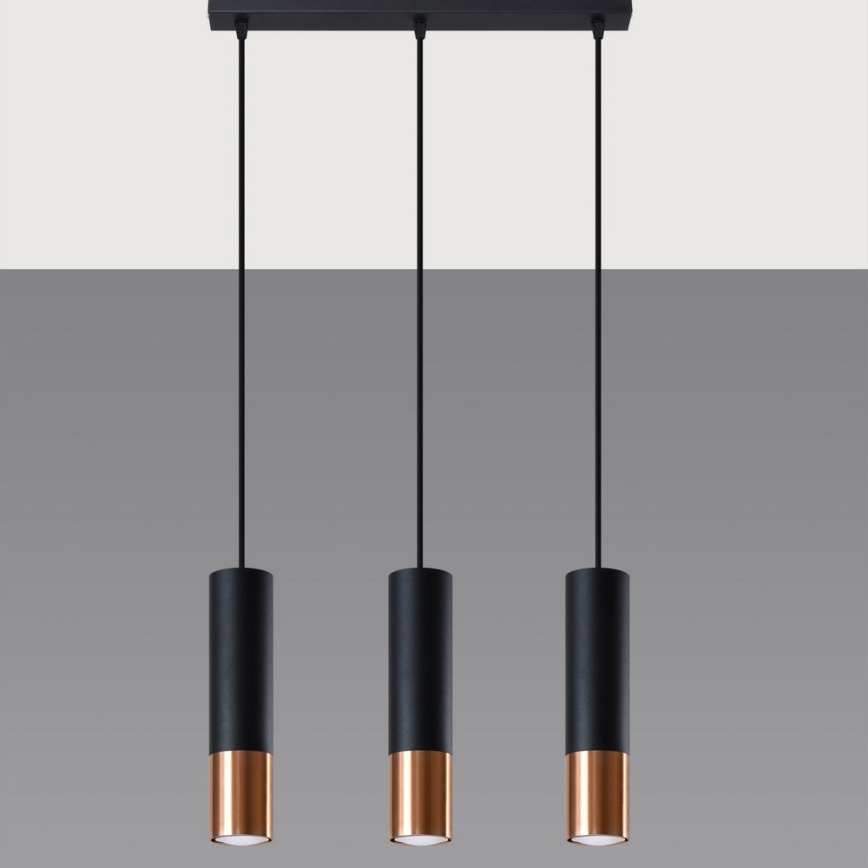 Chandelier on a string LOOPEZ 3xGU10/10W/230V black/copper