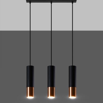Chandelier on a string LOOPEZ 3xGU10/10W/230V black/copper