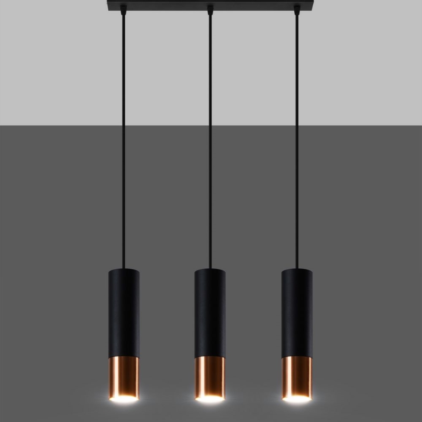 Chandelier on a string LOOPEZ 3xGU10/10W/230V black/copper