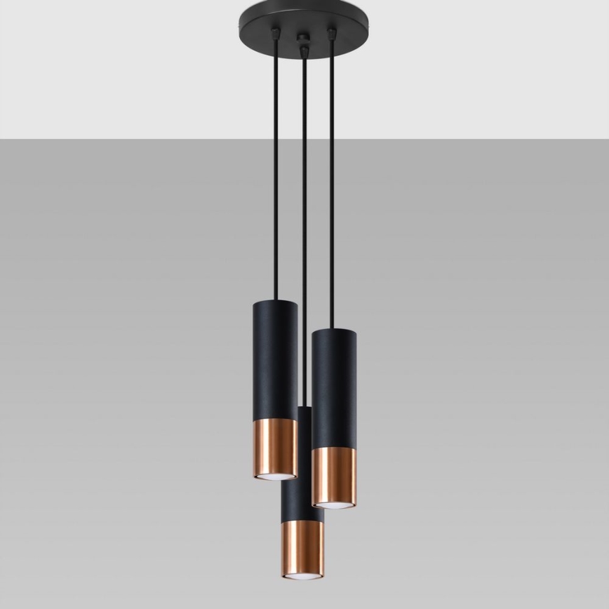 Chandelier on a string LOOPEZ 3xGU10/10W/230V round black/copper