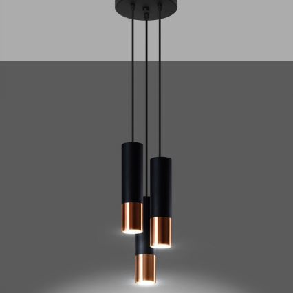 Chandelier on a string LOOPEZ 3xGU10/10W/230V round black/copper