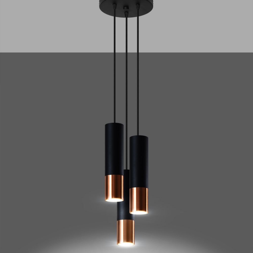Chandelier on a string LOOPEZ 3xGU10/10W/230V round black/copper