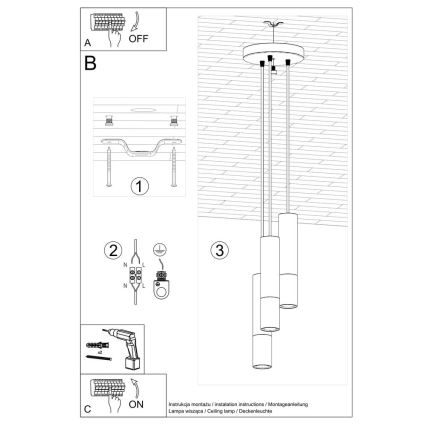 Chandelier on a string LOOPEZ 3xGU10/10W/230V round black/copper