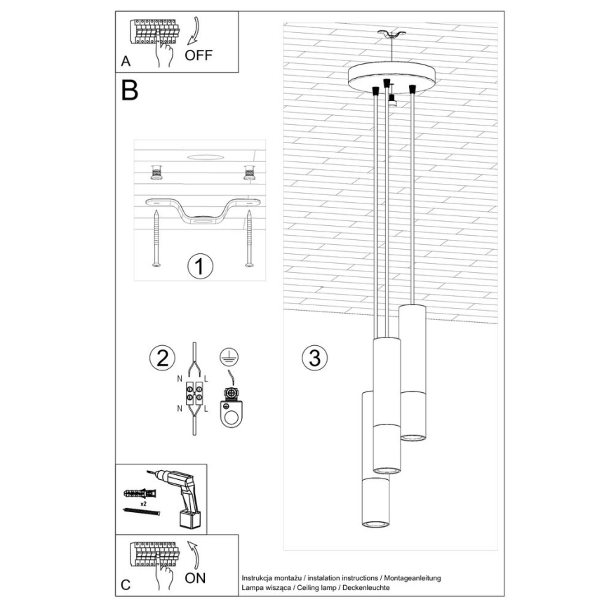 Chandelier on a string LOOPEZ 3xGU10/10W/230V round black/copper