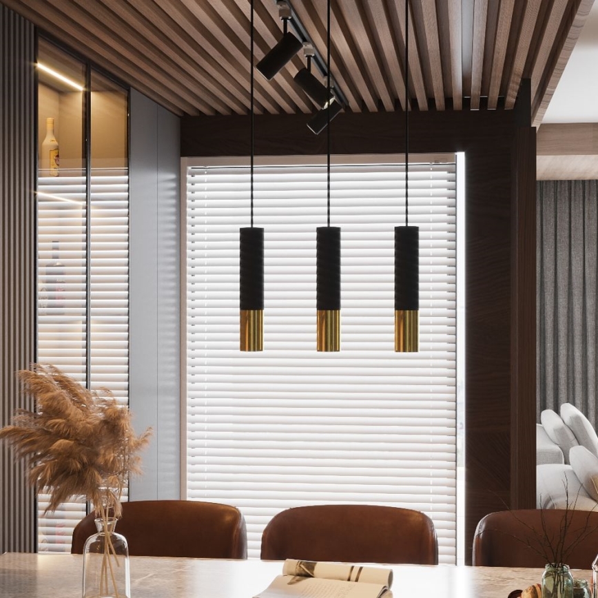Chandelier on a string LOOPEZ 3xGU10/10W/230V black/gold