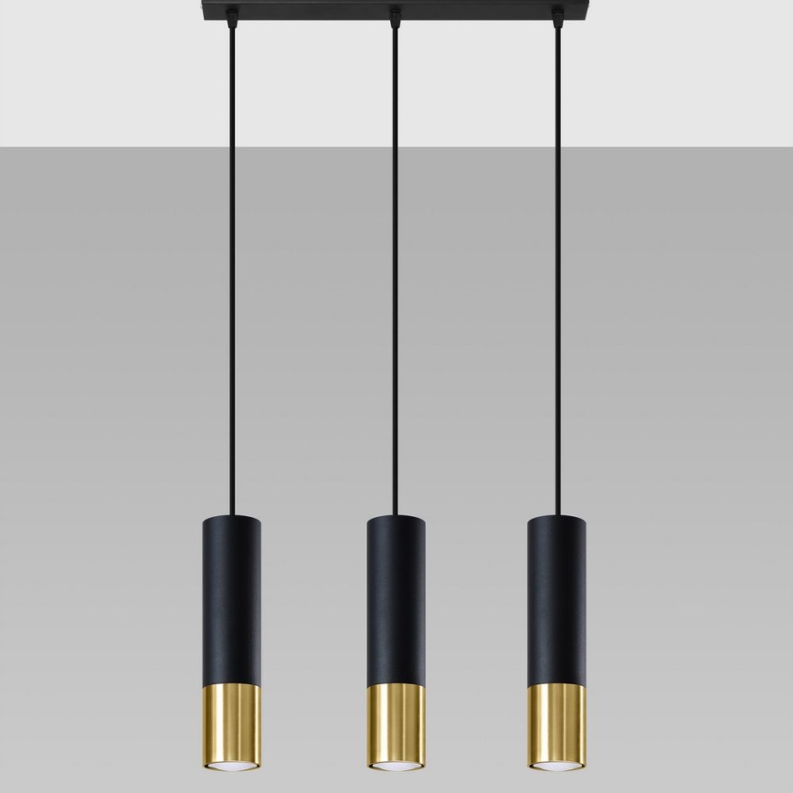 Chandelier on a string LOOPEZ 3xGU10/10W/230V black/gold