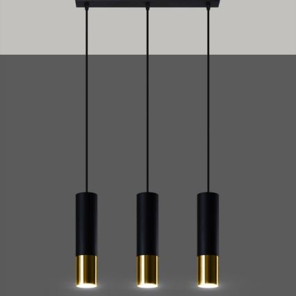 Chandelier on a string LOOPEZ 3xGU10/10W/230V black/gold