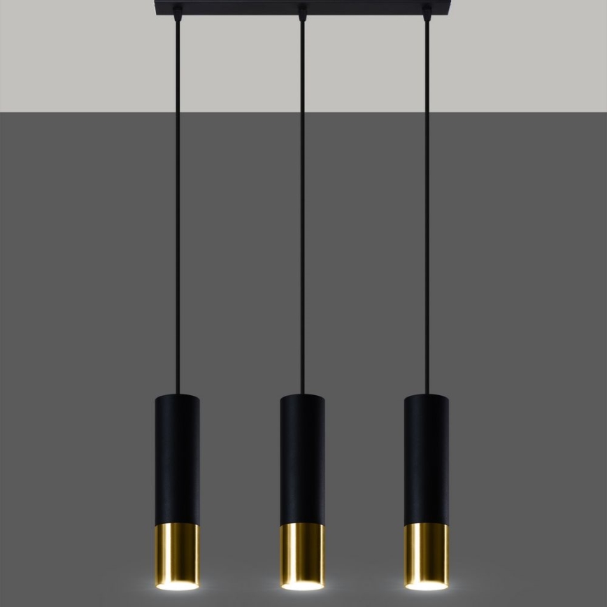 Chandelier on a string LOOPEZ 3xGU10/10W/230V black/gold