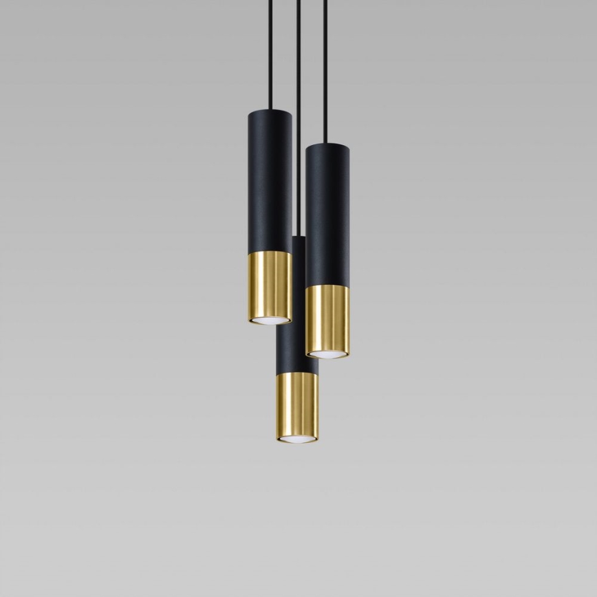 Chandelier on a string LOOPEZ 3xGU10/10W/230V round black/gold