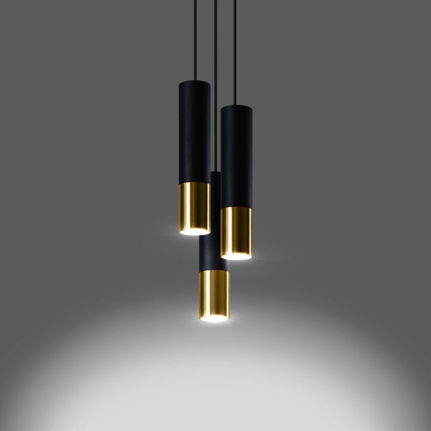 Chandelier on a string LOOPEZ 3xGU10/10W/230V round black/gold
