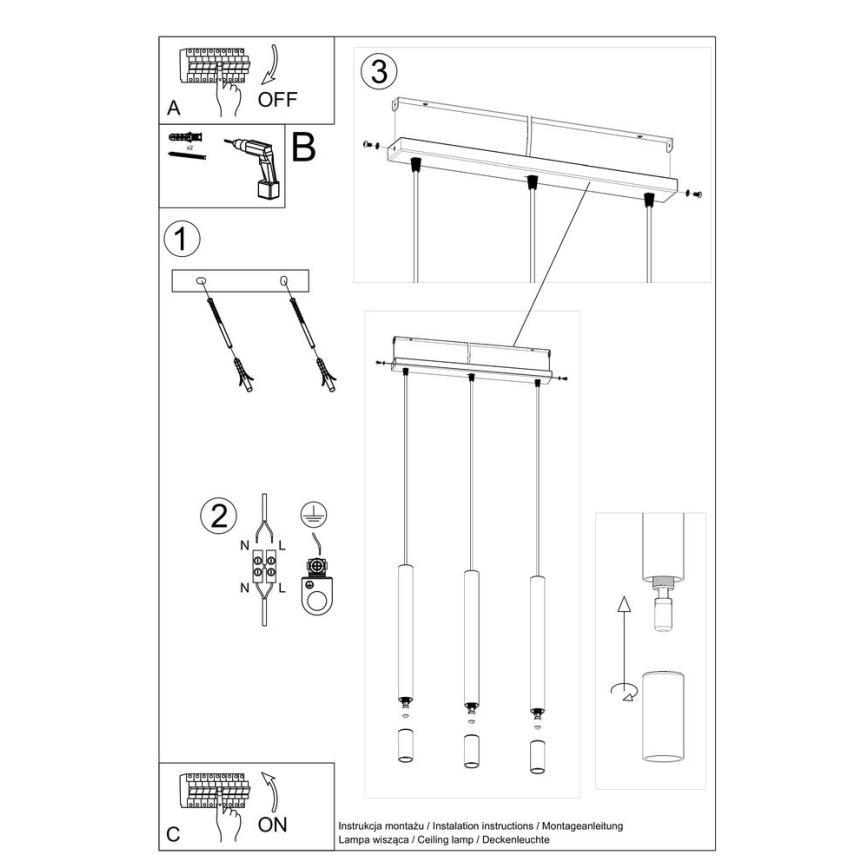 Chandelier on a string VIZIER 3xG9/40W/230V white
