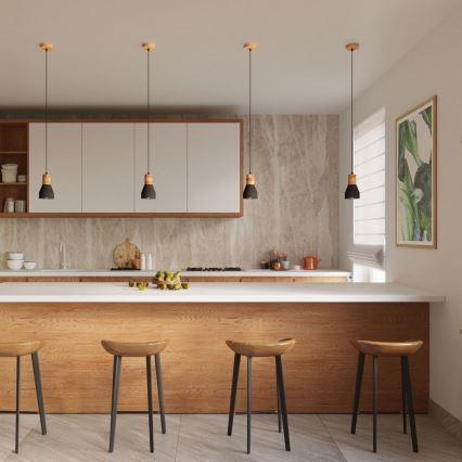 Chandelier on a string QUBIC 1xE27/60W/230V concrete/Birch/beech/black