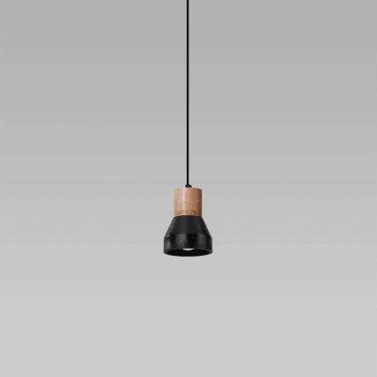Chandelier on a string QUBIC 1xE27/60W/230V concrete/Birch/beech/black