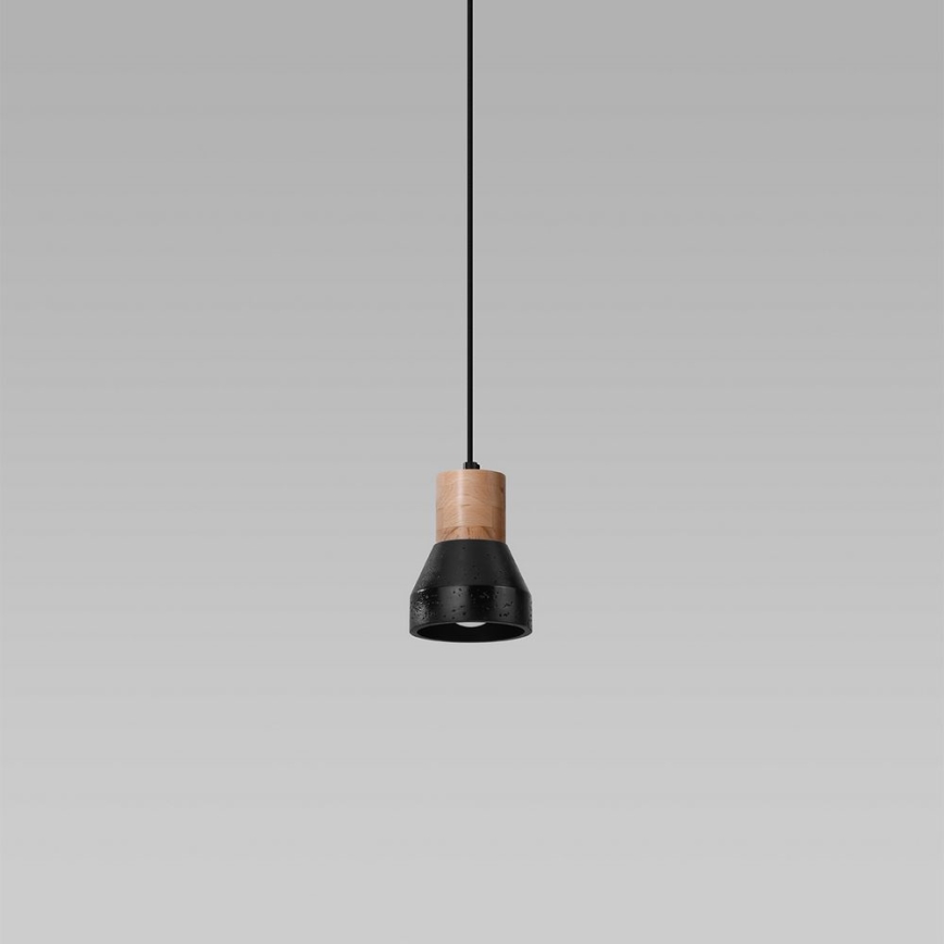 Chandelier on a string QUBIC 1xE27/60W/230V concrete/Birch/beech/black