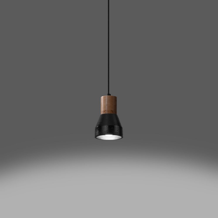 Chandelier on a string QUBIC 1xE27/60W/230V concrete/Birch/beech/black
