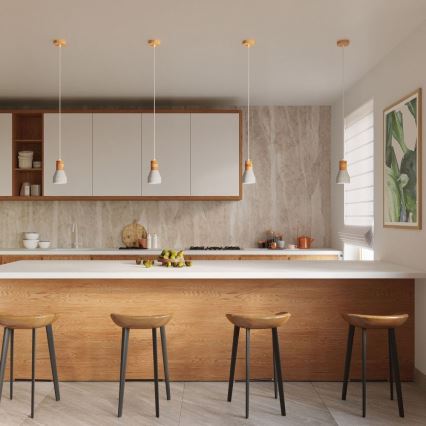 Chandelier on a string QUBIC 1xE27/60W/230V concrete/Birch/beech